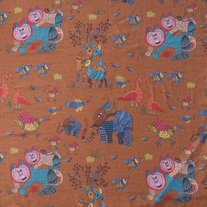 Multicolor Gond Print Silk Fabric
