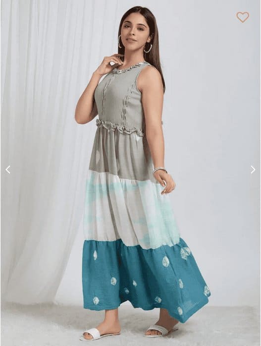 Multicolor Tie & Dye Crush Cotton Tiered Dress - Charkha TalesMulticolor Tie & Dye Crush Cotton Tiered Dress