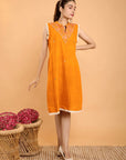 Mustard Yellow Cotton Boho Chikankari Dress - Charkha TalesMustard Yellow Cotton Boho Chikankari Dress
