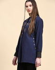 Navy Blue Cotton Kantha Women Jacket - Charkha TalesNavy Blue Cotton Kantha Women Jacket