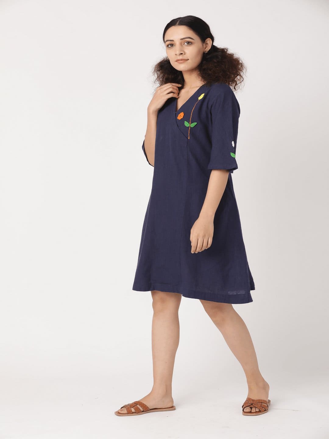 Navy Blue Crochet Short Dress - Charkha TalesNavy Blue Crochet Short Dress