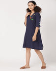 Navy Blue Crochet Short Dress - Charkha TalesNavy Blue Crochet Short Dress