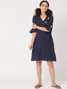 Women Crochet Short Dress - Navy Blue
