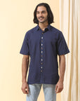 Navy Blue Embroidered Men Shirt - Charkha TalesNavy Blue Embroidered Men Shirt