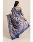 Navy Blue Madhubani Print Silk Saree - Charkha TalesNavy Blue Madhubani Print Silk Saree