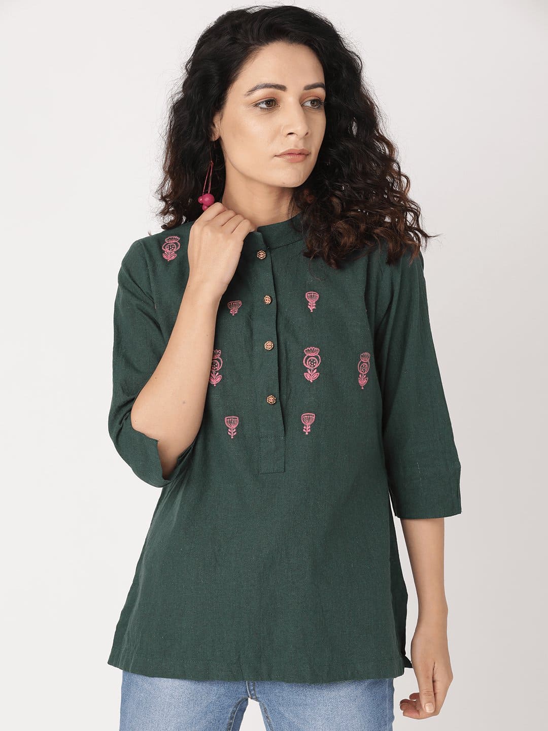 Nordic Women Top - Bottle Green - Charkha TalesNordic Women Top - Bottle Green