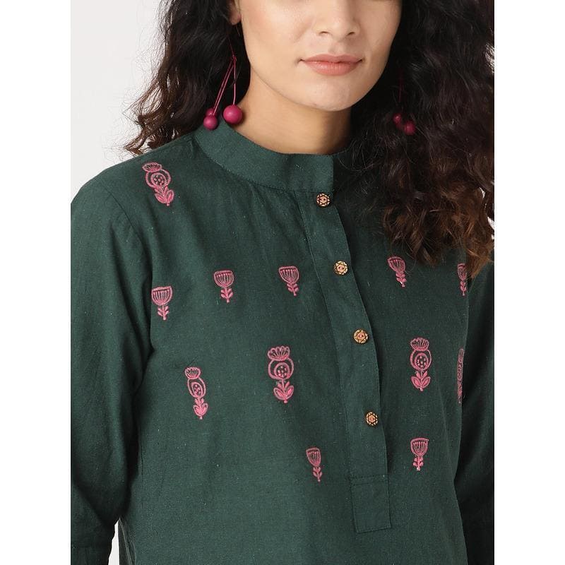 Nordic Women Top - Bottle Green - Charkha TalesNordic Women Top - Bottle Green