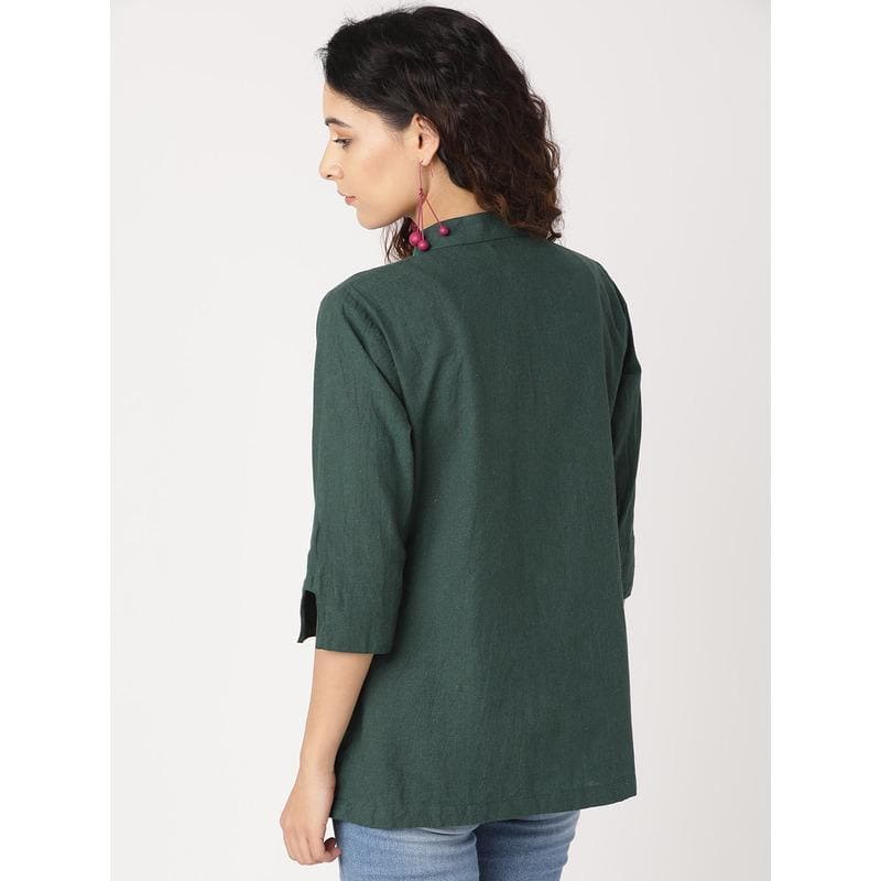 Nordic Women Top - Bottle Green - Charkha TalesNordic Women Top - Bottle Green