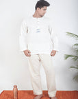 Off- White Bengal Cotton Yoga Kurta Set - Charkha TalesOff- White Bengal Cotton Yoga Kurta Set