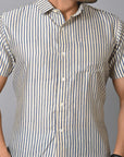 Off White Block Print Chanderi Men Shirt - Charkha TalesOff White Block Print Chanderi Men Shirt
