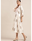 Off-White Block Print Cotton Dress - Charkha TalesOff-White Block Print Cotton Dress