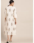 Off-White Block Print Cotton Dress - Charkha TalesOff-White Block Print Cotton Dress