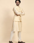 Off White Chanderi Silk Men Kurta Set - Charkha TalesOff White Chanderi Silk Men Kurta Set
