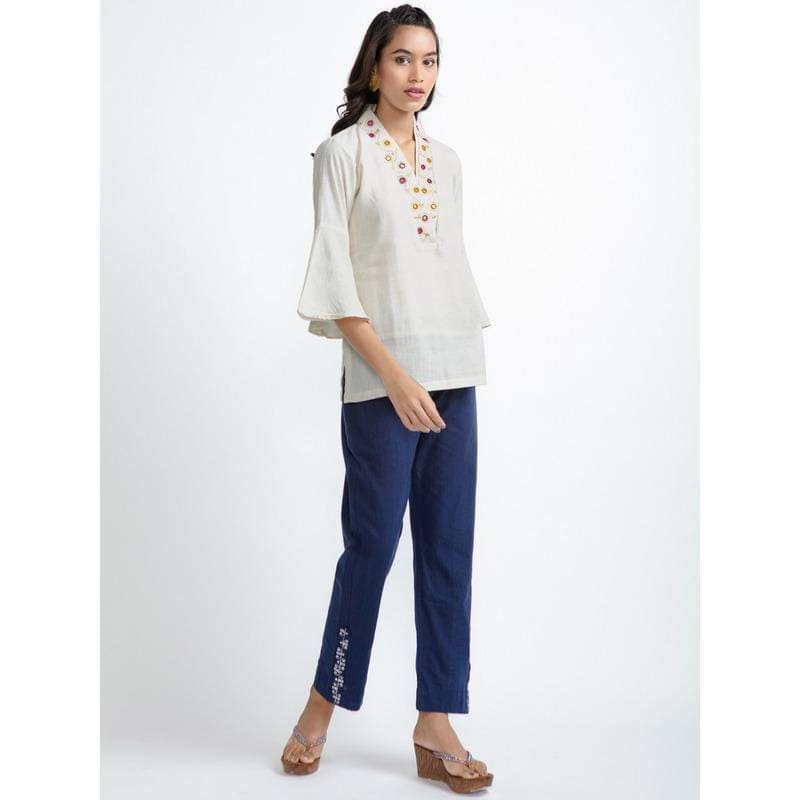 Off-White Coloured Embroidery Top Set - Charkha TalesOff-White Coloured Embroidery Top Set
