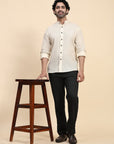 Off-White Cotton Men Shirt - Charkha TalesOff-White Cotton Men Shirt