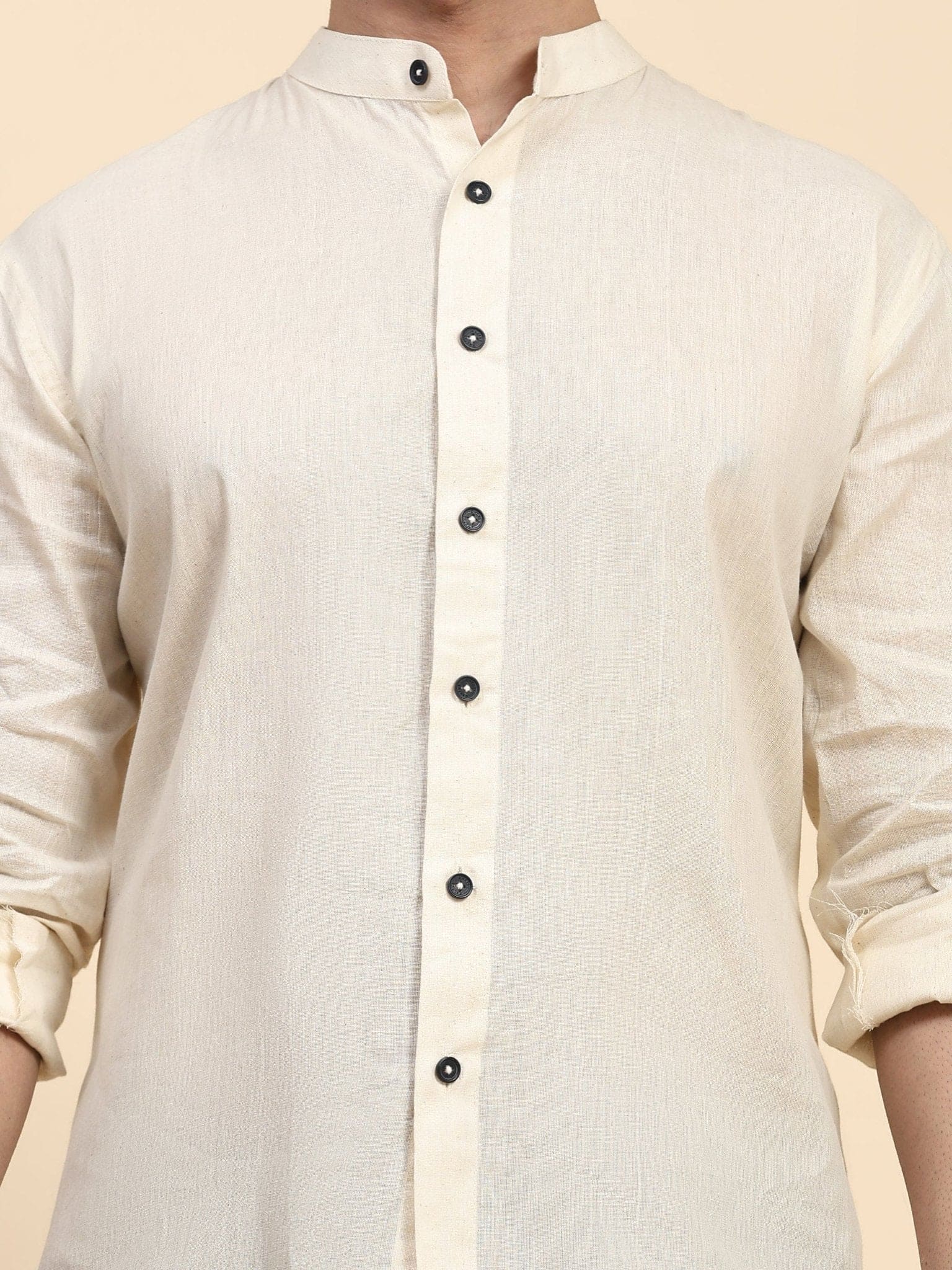 Off-White Cotton Men Shirt - Charkha TalesOff-White Cotton Men Shirt