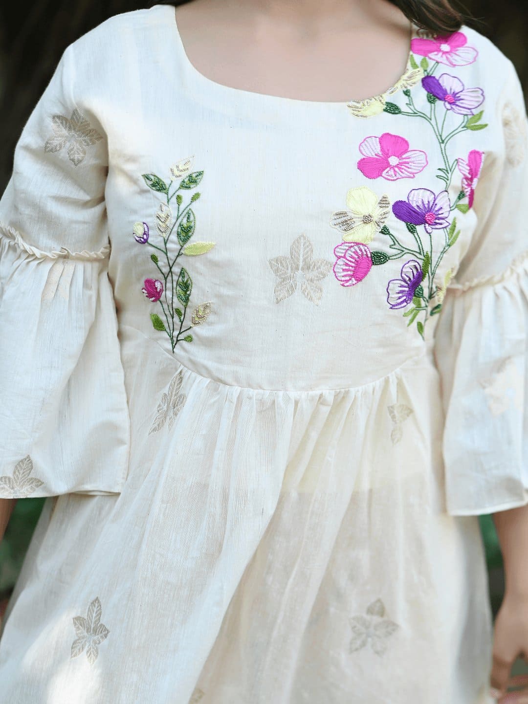 Off-White Dainty Dazzel Dress - Charkha TalesOff-White Dainty Dazzel Dress