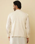 Off White Khadi Cotton Kurta with Jacket (Set of 2) - Charkha TalesOff White Khadi Cotton Kurta with Jacket (Set of 2)