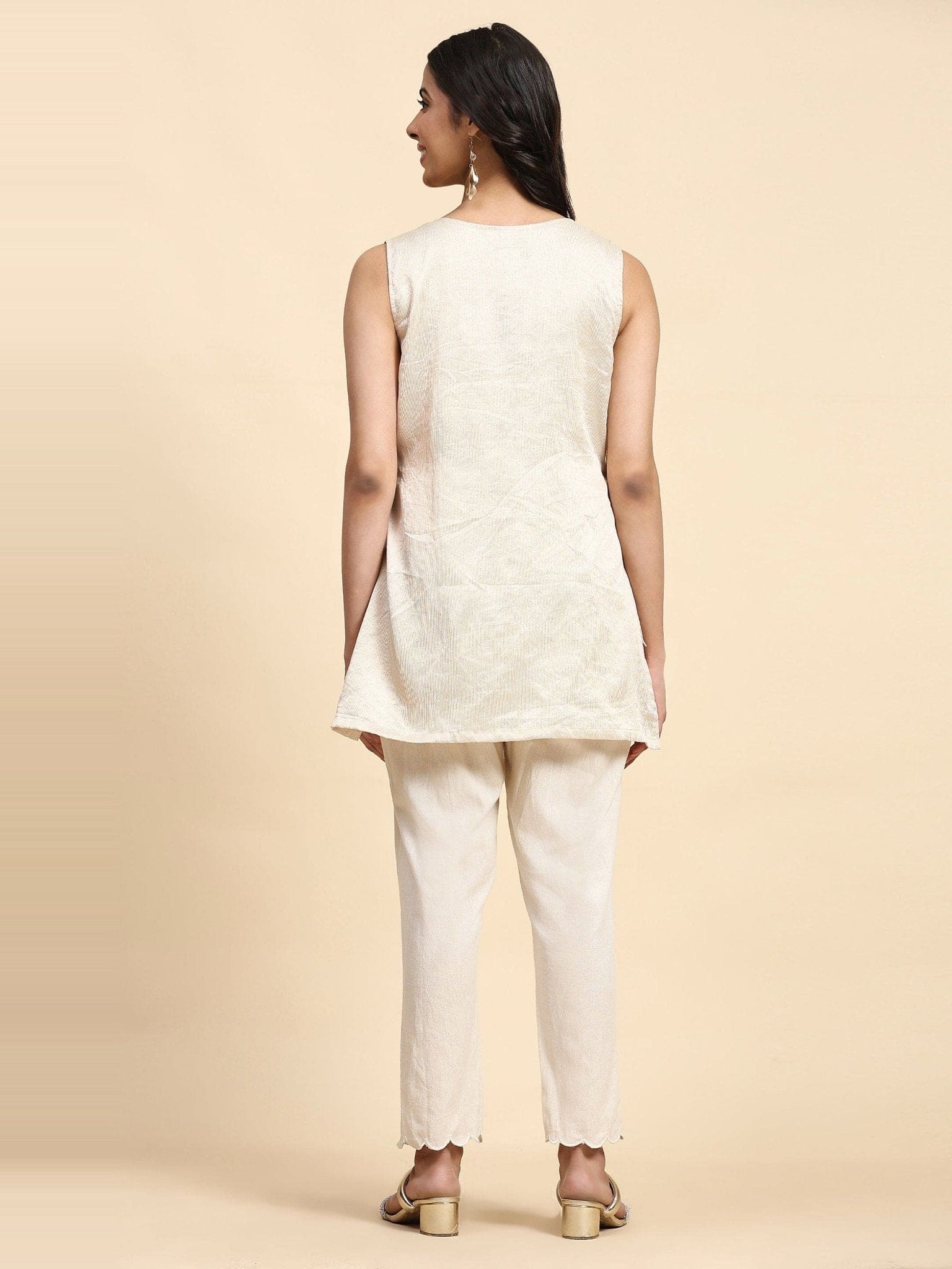 Off-White Patch Work Co-Ord Set - Charkha TalesOff-White Patch Work Co-Ord Set