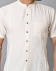 Off-White Pin-tuck Khadi Men Shirt - Charkha TalesOff-White Pin-tuck Khadi Men Shirt