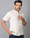 Off-White Pin-tuck Khadi Men Shirt - Charkha TalesOff-White Pin-tuck Khadi Men Shirt
