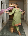 Olive Green Compliments Kurta Set - Charkha TalesOlive Green Compliments Kurta Set