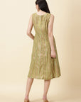 Olive Green Cotton Lurex Dress - Charkha TalesOlive Green Cotton Lurex Dress