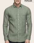 Olive Green Cotton Men Shirt - Charkha TalesOlive Green Cotton Men Shirt
