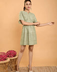 Olive Green Dabka Gotta Dress - Charkha TalesOlive Green Dabka Gotta Dress