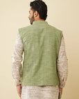 Olive Green Hand Embroidered Jacket - Charkha TalesOlive Green Hand Embroidered Jacket