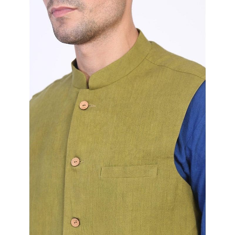 Olive Green Nehru Tie Dye Jacket - Charkha TalesOlive Green Nehru Tie Dye Jacket