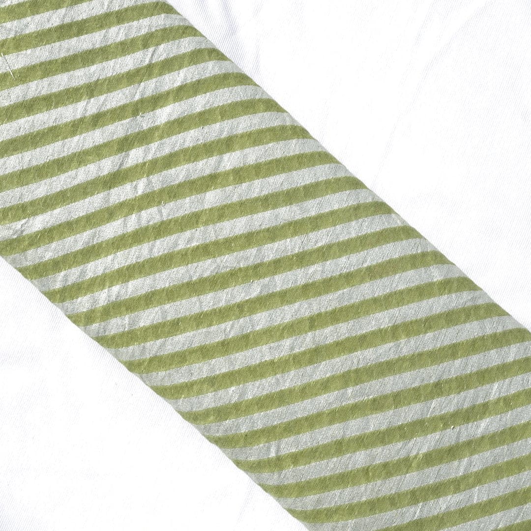 Olive Green Silver Stripes Chanderi Fabric - Charkha TalesOlive Green Silver Stripes Chanderi Fabric