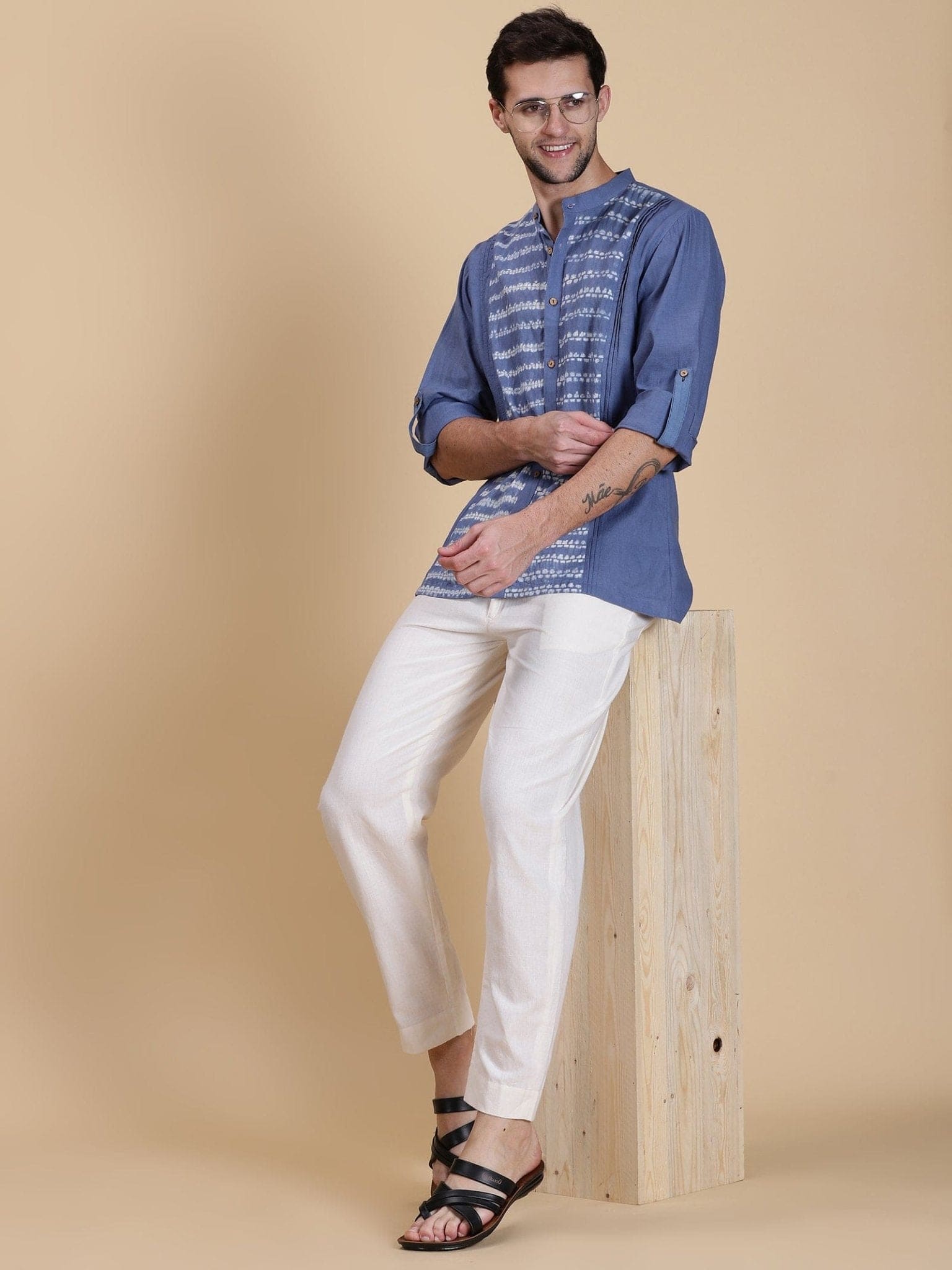 Ombre Cotton Shirt - Indigo Blue - Charkha TalesOmbre Cotton Shirt - Indigo Blue