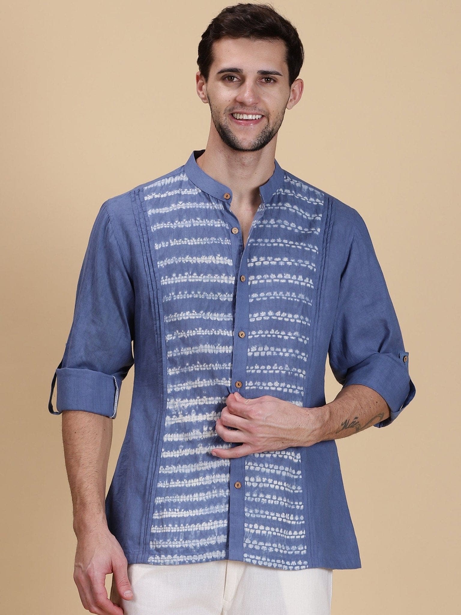 Ombre Cotton Shirt - Indigo Blue - Charkha TalesOmbre Cotton Shirt - Indigo Blue
