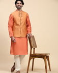 Orange Chanderi Men Kurta Set - Charkha TalesOrange Chanderi Men Kurta Set