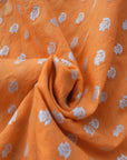 Orange Floral Silk Chanderi Fabric - Charkha TalesOrange Floral Silk Chanderi Fabric