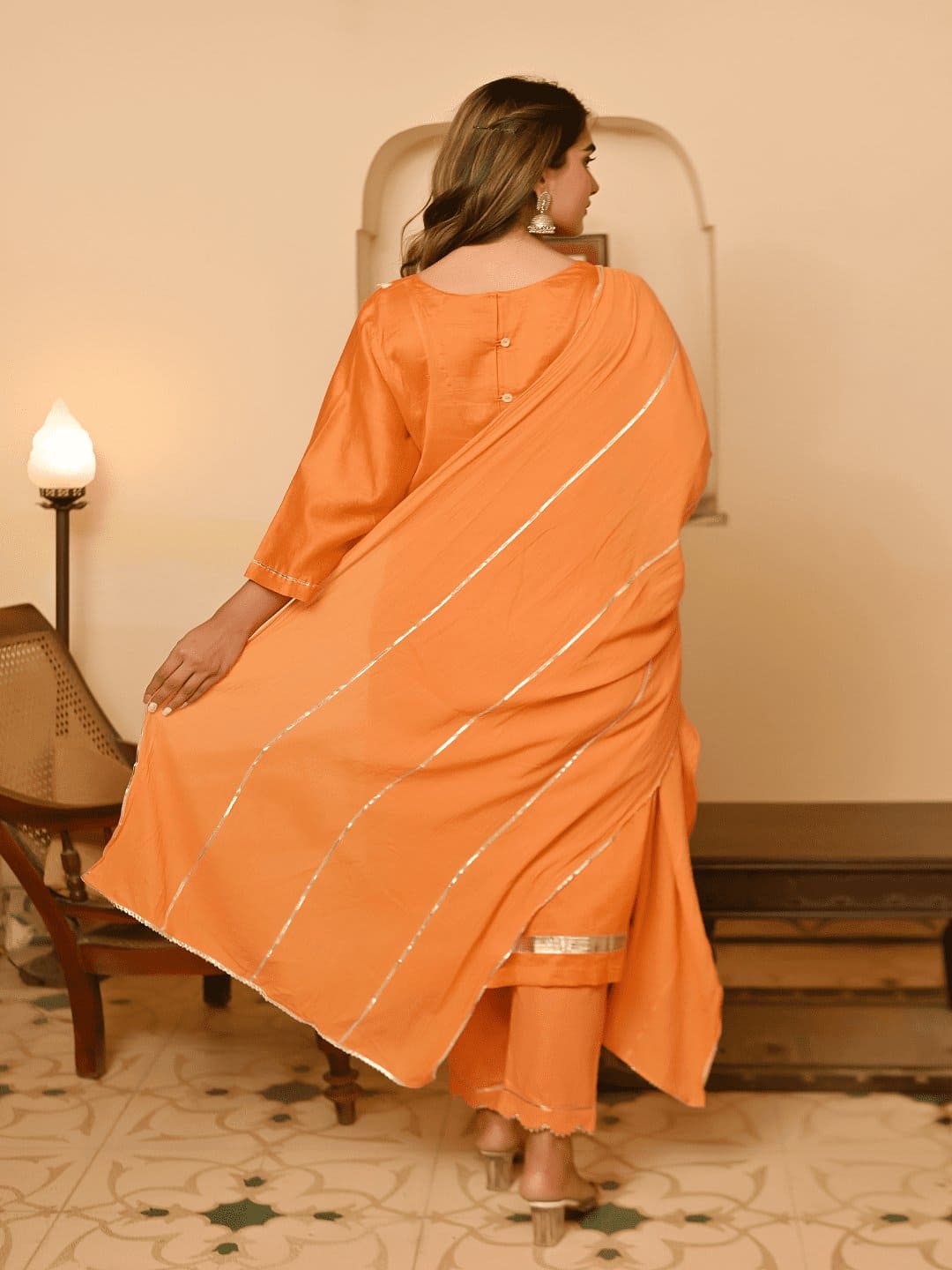 Orange Gota Patti Work Kurta Set - Charkha TalesOrange Gota Patti Work Kurta Set