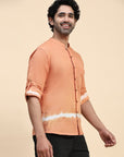 Orange Hand Dyed Cotton Men Shirt - Charkha TalesOrange Hand Dyed Cotton Men Shirt