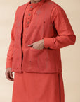 Orange Khadi Men Nehru Jacket - Charkha TalesOrange Khadi Men Nehru Jacket