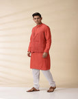 Orange Khadi Men Nehru Jacket - Charkha TalesOrange Khadi Men Nehru Jacket