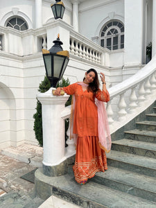 Mirror Work Sharara Set - Orange