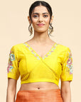 Orange & Mustured Yellow Tussar Silk Sarees - Charkha TalesOrange & Mustured Yellow Tussar Silk Sarees