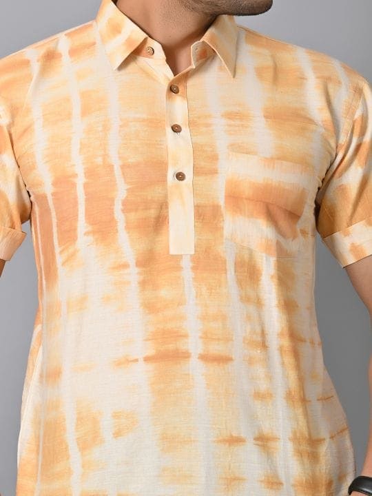 Orange Tie Dye Men Shirt - Charkha TalesOrange Tie Dye Men Shirt