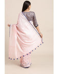 Pastel Pink Linen Floral Embroidered Saree - Charkha TalesPastel Pink Linen Floral Embroidered Saree