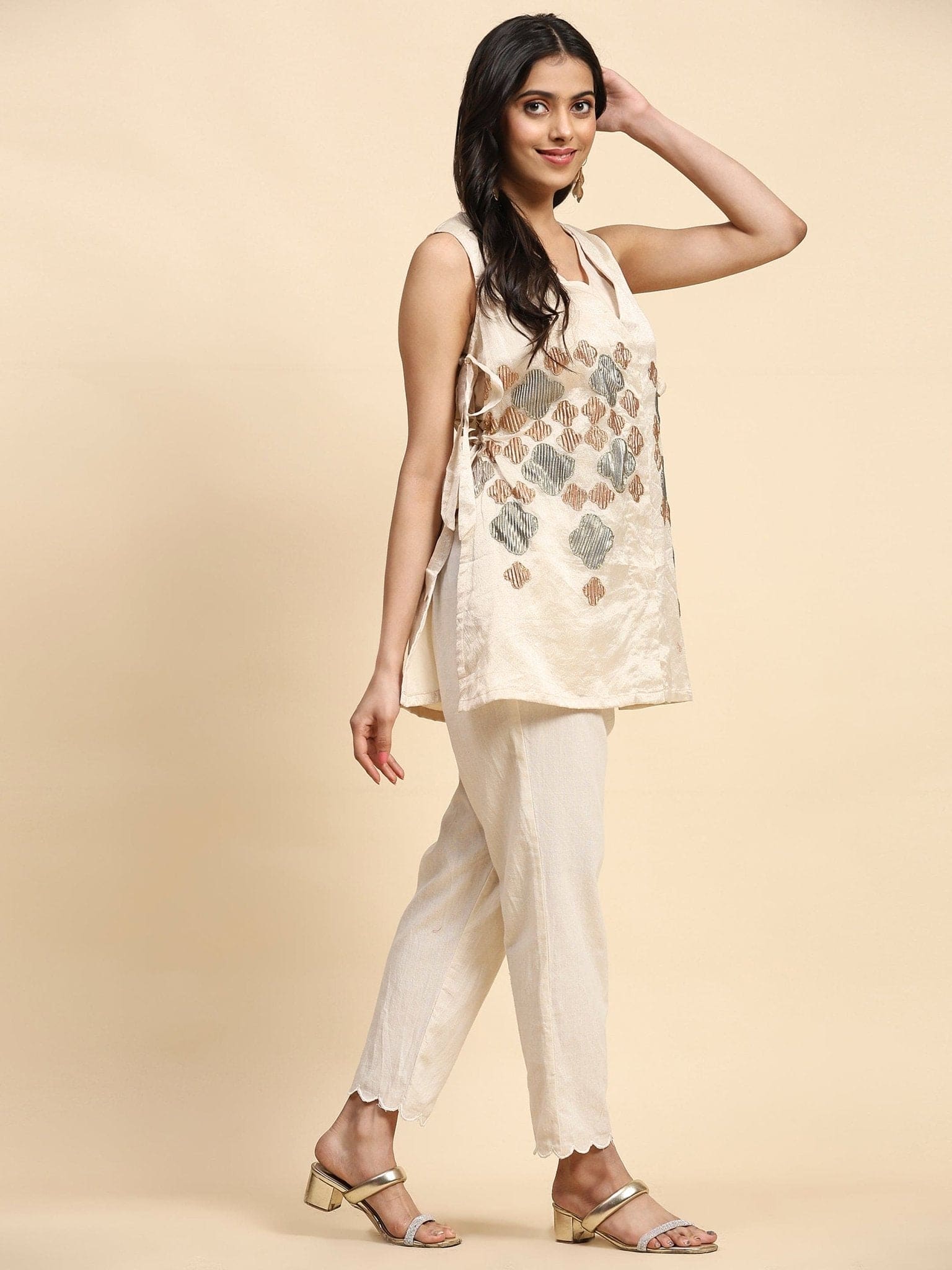 Patch Work Co - Ord Set - Off - White - Charkha TalesPatch Work Co - Ord Set - Off - White