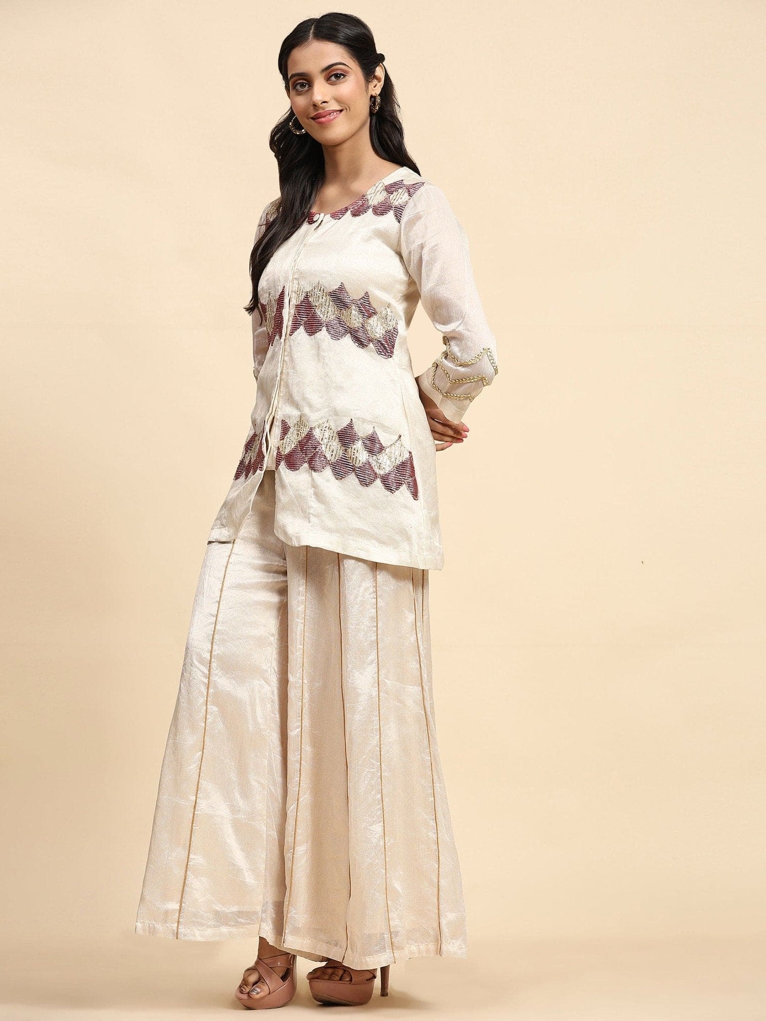 Patch Work Co - Ord Set - Off - White - Charkha TalesPatch Work Co - Ord Set - Off - White