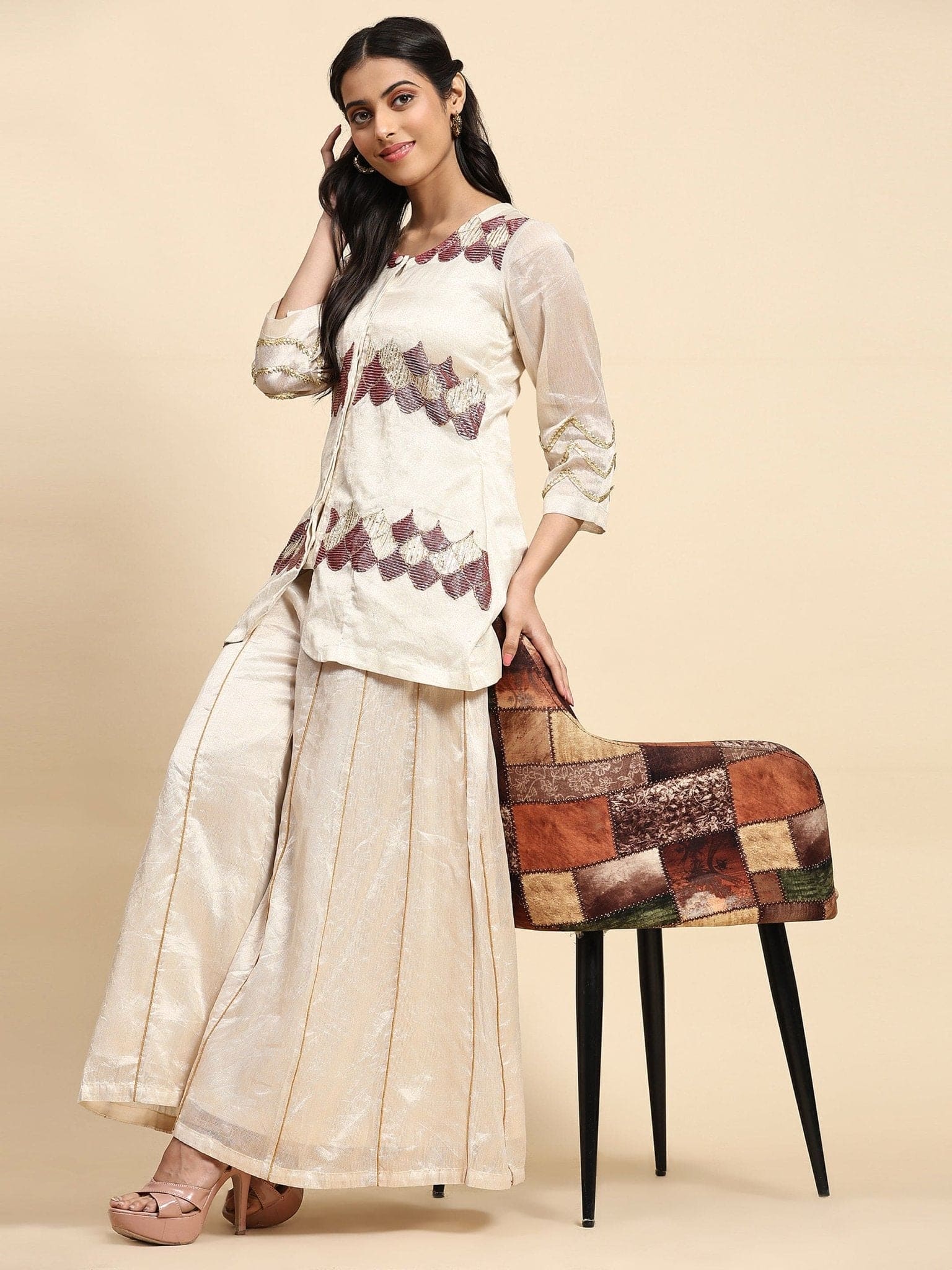 Patch Work Co - Ord Set - Off - White - Charkha TalesPatch Work Co - Ord Set - Off - White