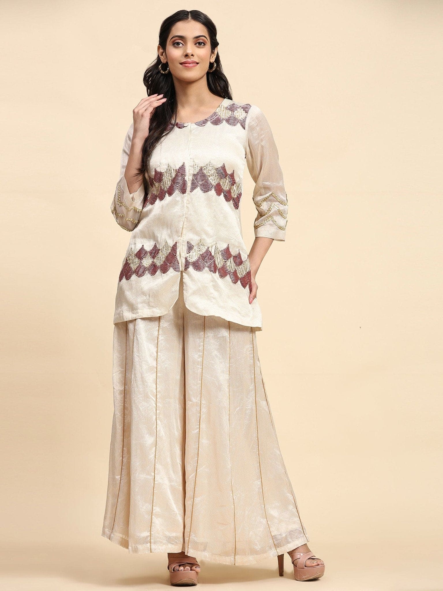 Patch Work Co - Ord Set - Off - White - Charkha TalesPatch Work Co - Ord Set - Off - White