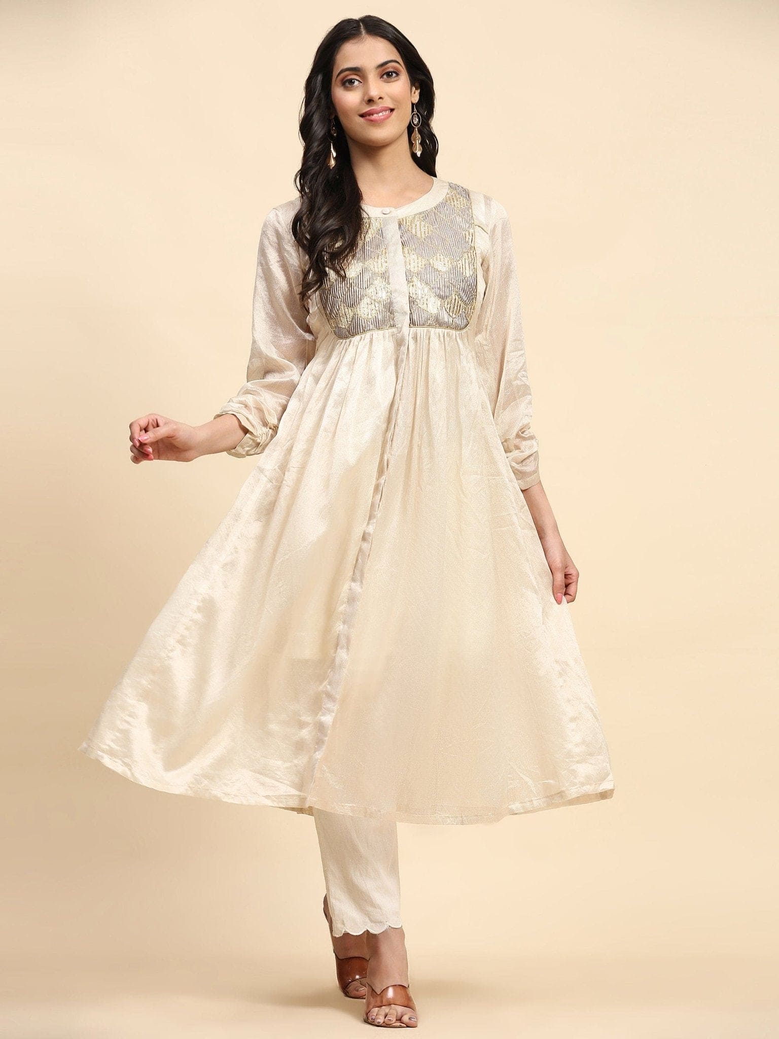 Patch Work Kurta Set - Off - White - Charkha TalesPatch Work Kurta Set - Off - White