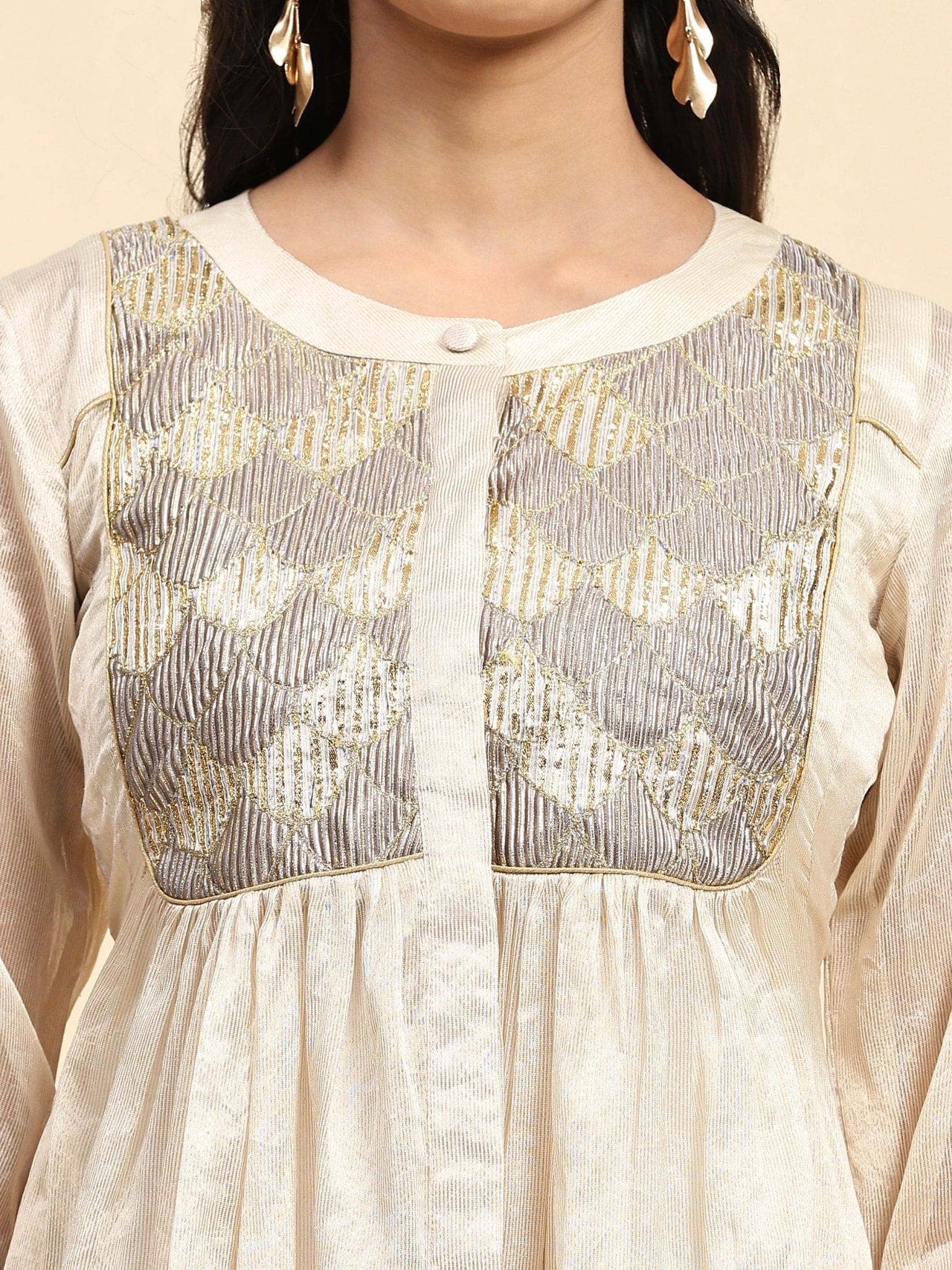 Patch Work Kurta Set - Off - White - Charkha TalesPatch Work Kurta Set - Off - White